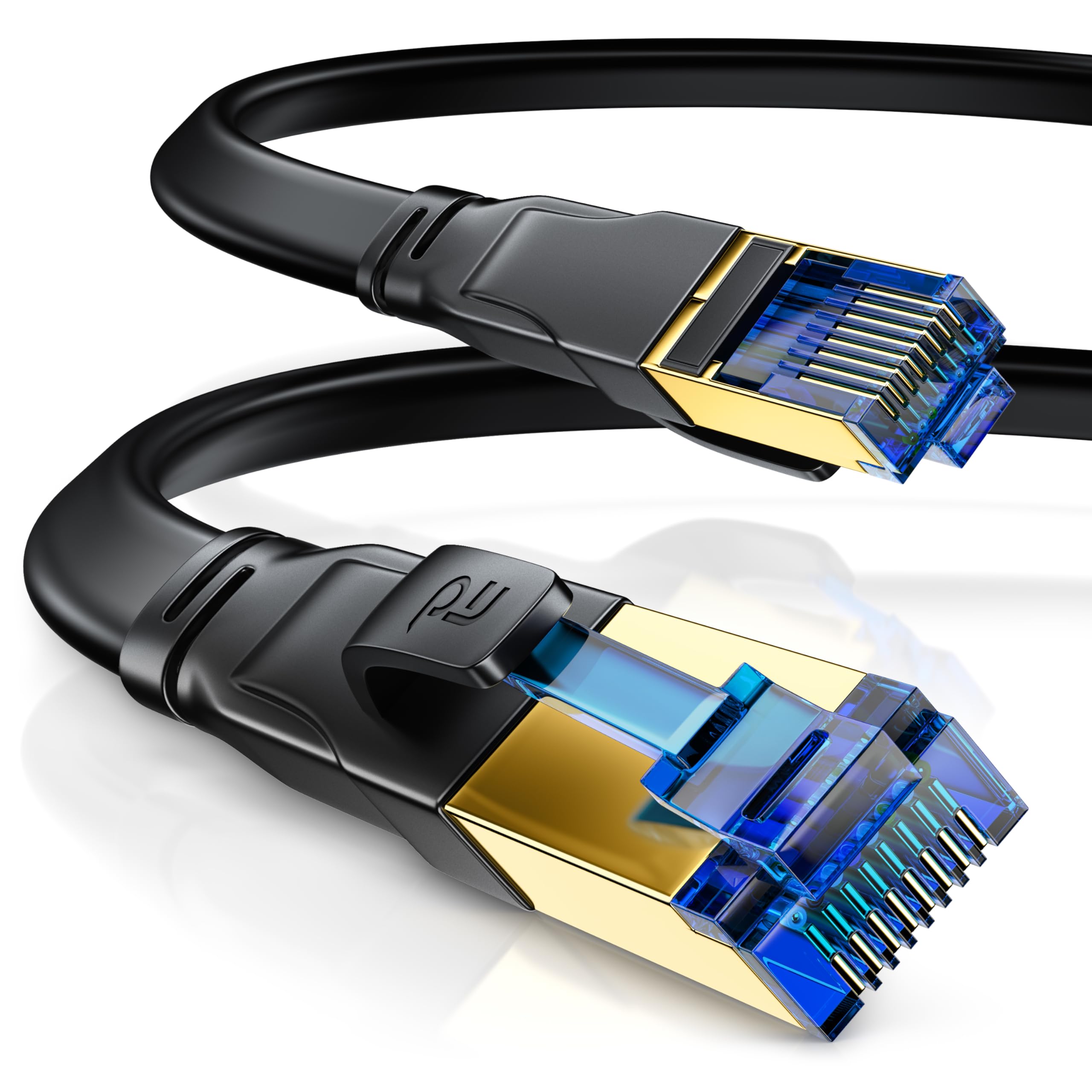 CSL CAT.8 Network Cable Flat 40 Gbits LAN Cable Patch Cable CAT 8 High Speed Gigabit RJ45 Ethernet Cable 4000 Mbits Fibre Speed Ribbon Cable Installation Cable Black