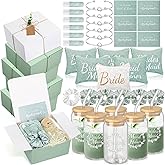FillTouch 54 Pcs Bridesmaid Proposal Gifts, Maid of Honor Bride Gift Include Wedding Gift Box Makeup Bag Invited Card Glass Cup Lip Balm Scrunchie Bracelet for Bridal Shower Party(Green, White)