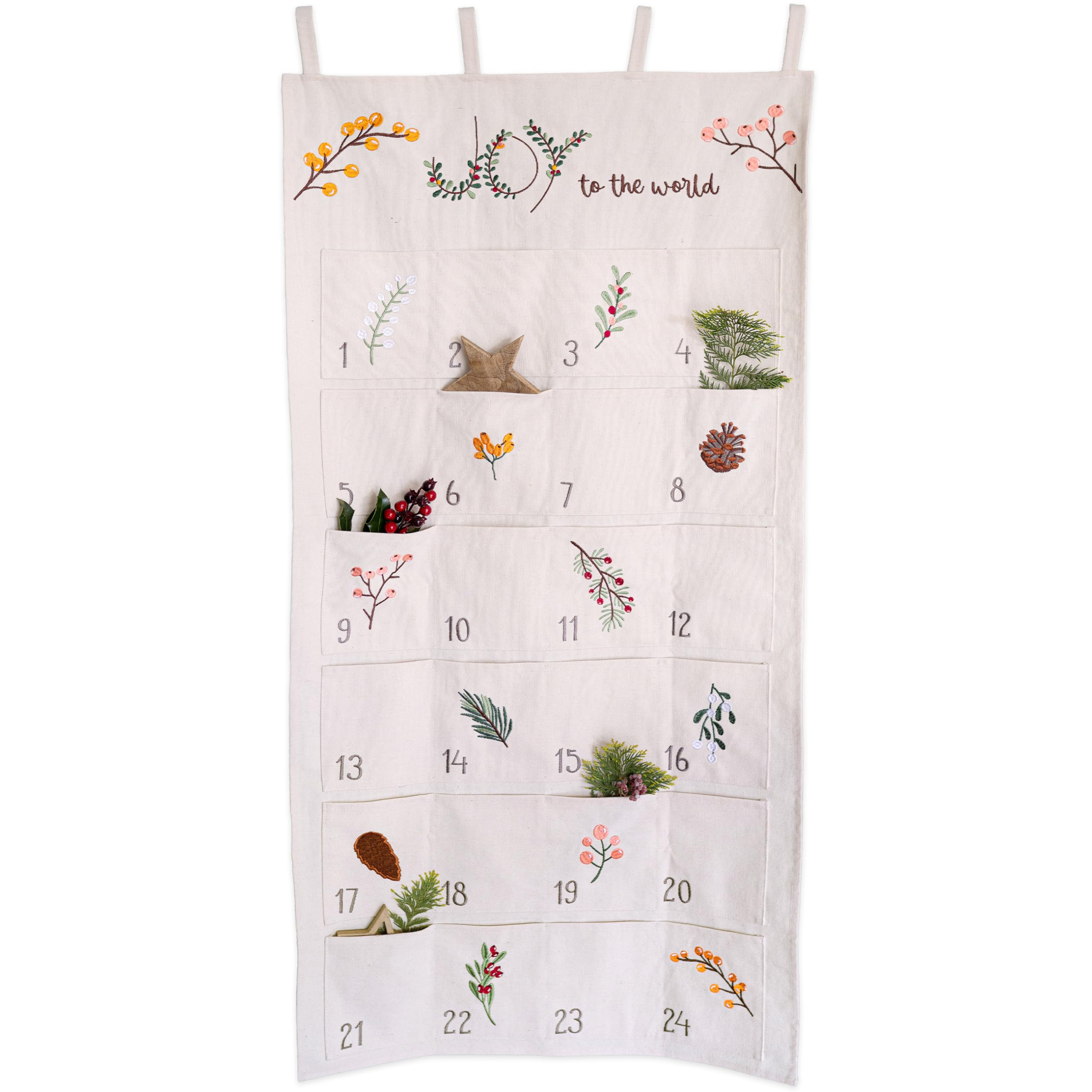 Papierdrachen Calendrier de l'Avent 2023 – Calendrier mural en tissu à remplir – Joy to the World – Brodé de qualité supérieure – Sac en tissu – Sachet cadeau – Réutilisable – Lot n° 38