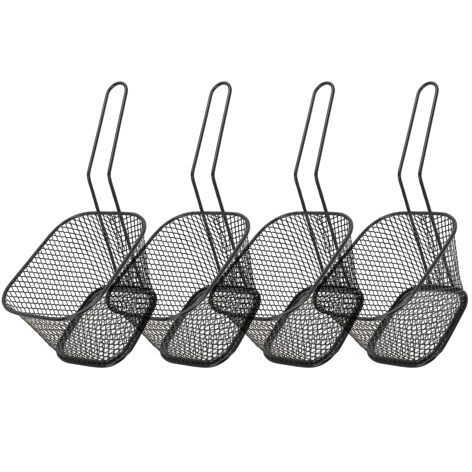 French Fries Basket 4Pcs Cooking Strainer Stainless Steel Frying Net(Black)