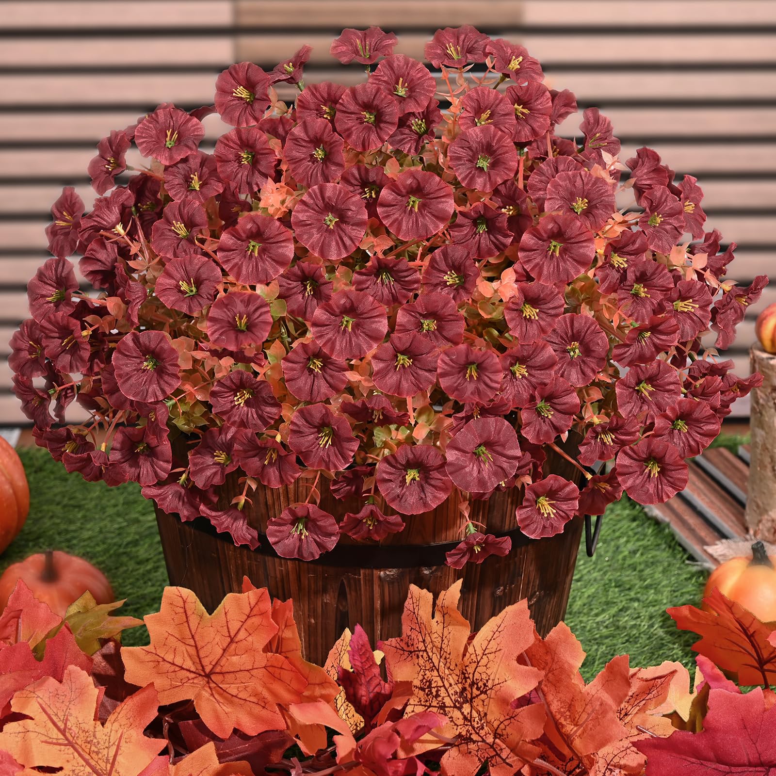 Yastouay Artificial Mums for Outdoors, 14 Bundles Faux Mums for Outdoor Planters, UV Resistant Fake Outdoor Plants, No Fade Brown Artificial Fall Flowers for Outdoors Porch Garden Fall Home Decor