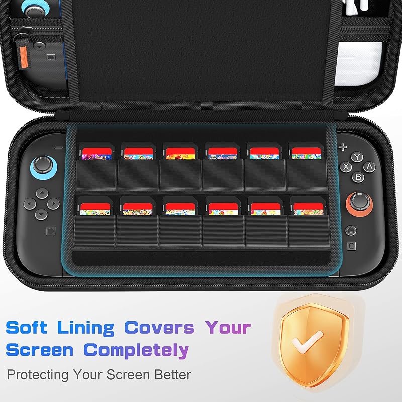 Funda Compatible con Nintendo Switch 2 Consola, Funda de Transporte Dura para Nintendo Switch 2, Funda Protectora con Almacenamiento para 20 Juegos, Consola y Accesorios, Color Negro