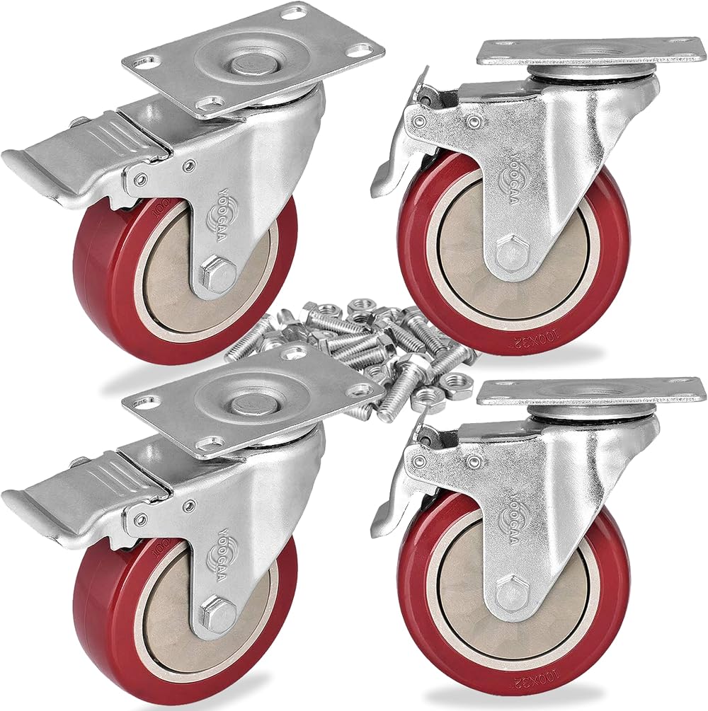 YOOGAA 75mm Heavy Duty Casters Set 4 Lockable Swivel Wheels Brakes 450kg
