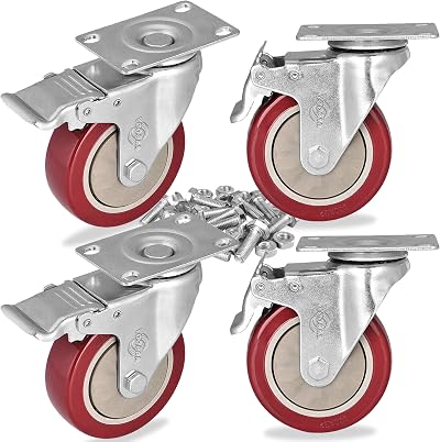 YOOGAA 75mm Heavy Duty Casters Set 4 Lockable Swivel Wheels Brakes 450kg