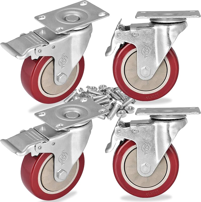 YOOGAA 75mm Heavy Duty Casters Set 4 Lockable Swivel Wheels Brakes 450kg
