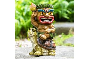EPTUEGA Solar Tiki Bar Outdoor Statues-Turtle Decor - Tiki Riding a Turtle Statue for Tiki Decorations, Patio, Balcony, Yard,Lawn,Gifts
