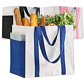 Canvas Grocery Shopping Bags, KIDJFGG Heavy Duty Cotton Canvas Totes with Reinforced Handles, Large Reusable Bag with Bottle Sleeves & Side Pockets, Foldable, Sublimation Bag for Picnic/Beach (3 Pack)