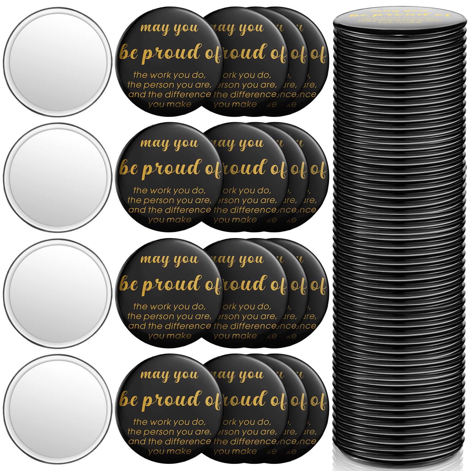Gulfmew 36 Pcs 2.76 Inch Inspirational Compact Mirror Bulk Gifts for Women Black Gold Party Favors Mini Pocket Mirror Small Stuffer Items for ‌gift Bags Christmas Coworker Employee Friends