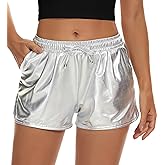 Taydey Metallic Shorts for Women Hot Sparkly Shiny Shorts with Elastic Drawstring