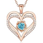 CDE Valentines Day Gifts for Women S925 Silver Rose Gold Heart Birthstone Necklaces for Women,Ideal Anniversary or Birthday Jewelry Gifts for Wife Girlfriend Her