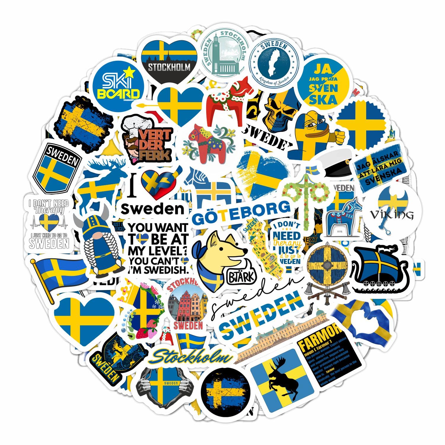 BulbaCraft Swedish Stickers for Water Bottle and