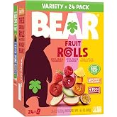 BEAR Real Fruit Snack Rolls - Gluten Free, Vegan, and Non-GMO - Variety Pack (Strawberry, Raspberry, Tropical)) &ndash; 48 Rolls, Healthy School and Lunch Snacks for Kids and Adults, 0.7 Ounce (Pack of 24)