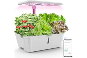 Alexa-WiFi Control APP 15Pods 7.5L Hydroponics Growing System Water Tank,Smart Indoor Garden LED Grow Light Included Seeds Built-in Fan,Pump,Up to 19.3" AMORNING