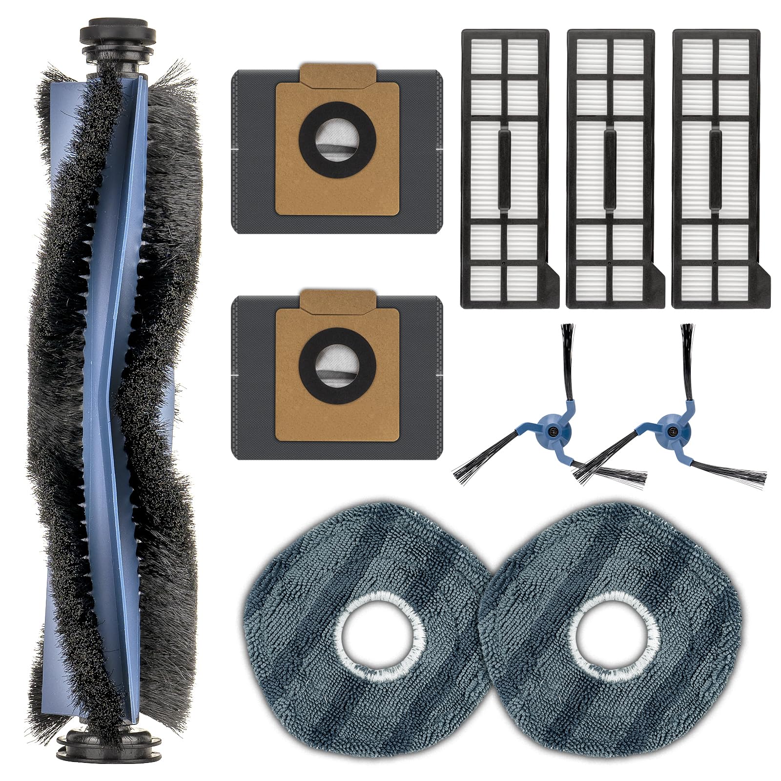 Photo 1 of (10 Pack) X10 Pro Omni Replacement Parts Accessories Kit for Eufy X10 Pro Omni Robotic Vacuum, 1 Roller Brush, 2 Side Brushes, 2 Dust Bags, 3 HEPA Filters, 2 Mop Pads
