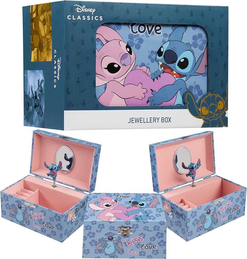 Disney Stitch Jewellery Box Musical Wind Up Spinning Figure Blue
