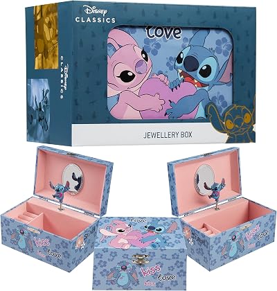 Disney Stitch Jewellery Box Musical Wind Up Spinning Figure Blue