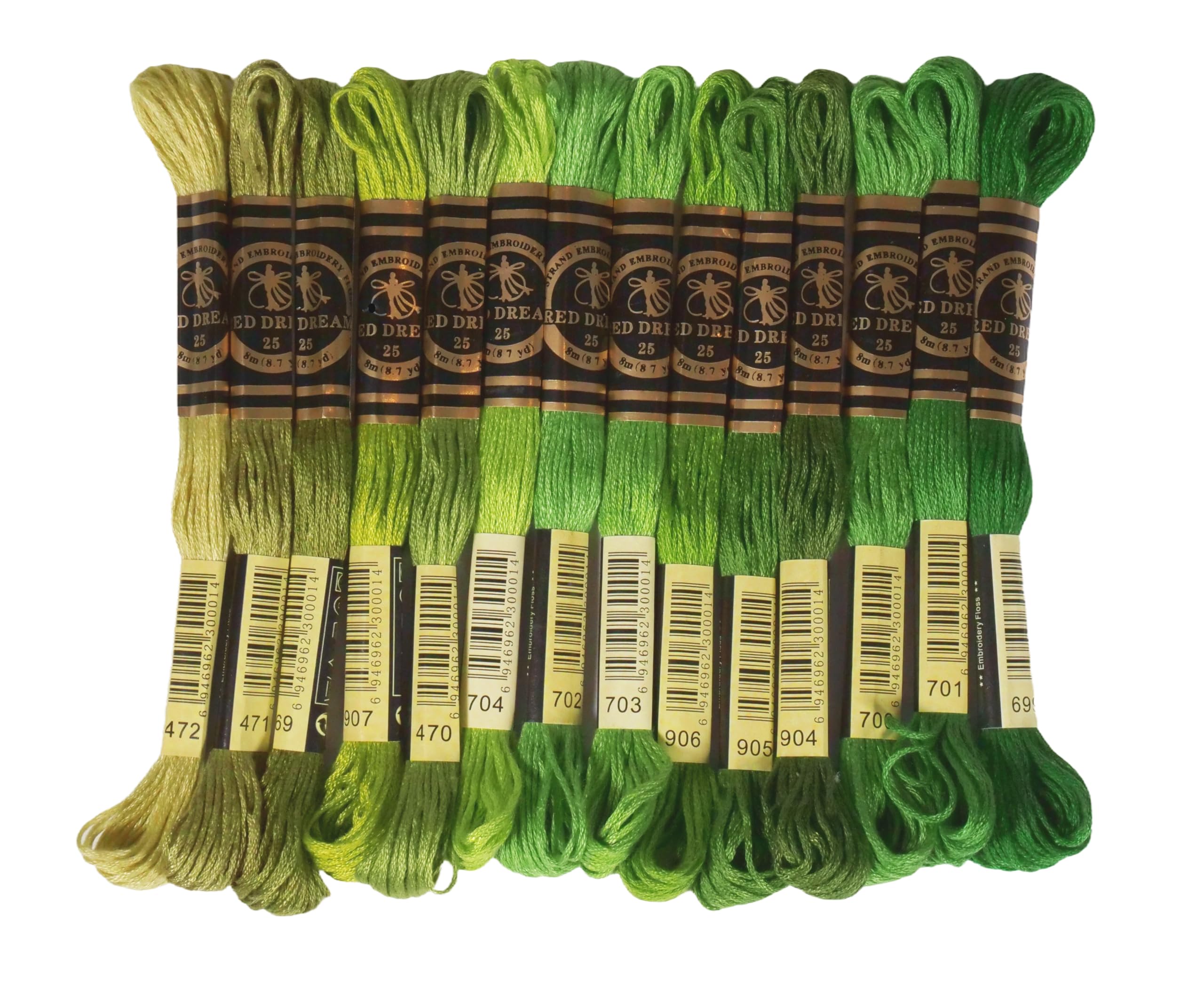 Green Embroidery Thread Set – 14 Skeins, 6 Strand Floss, 8m Each – Premium Cotton Floss for Cross Stitch, Friendship Bracelets, Crafts & Embroidery Projects
