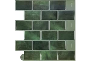 AOFEGRLT 12" Green Peel and Stick Backsplash Tiles for Kitchen, 10-Pack Self-Adhesive Waterproof Vinyl Bathroom Wall Tile