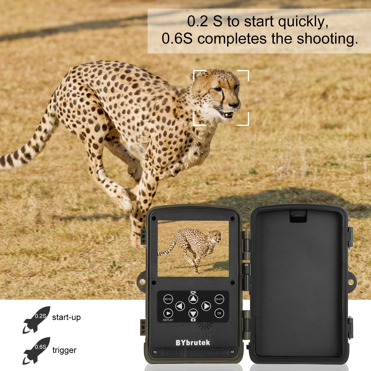BYbrutek Wildkamera, 16MP 1080P Full HD Jagdkamera Trail Kamera mit Weitwinkel Bewegungsmelder 0.2S Trigger Time, Überwachungskamera mit 20m Nachtsicht 46pcs IR LEDs 2.4\