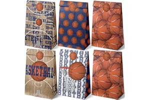 Outego Basketball Party Favor Bags – 24 Pcs Basketball Gift Bags with 5 Designs, Paper Goodie Bags for Sports Theme Birthday Party Decorations and Supplies