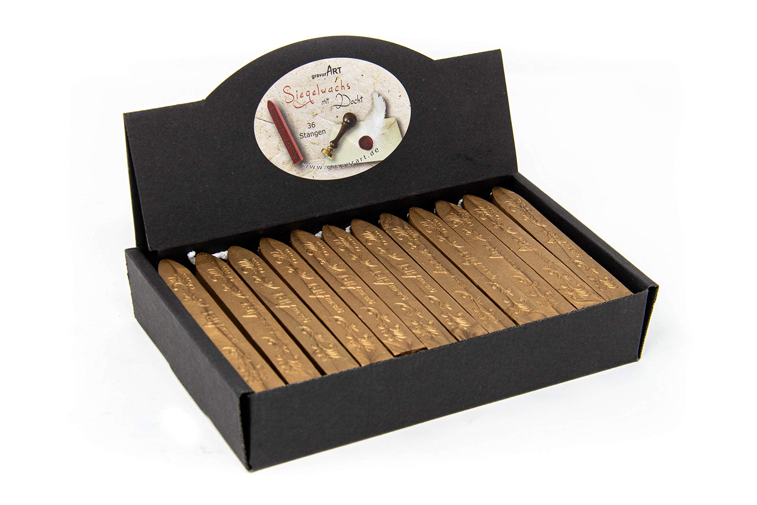 gravurART - Sealing Wax with Wick - 36 Rods - Colour Gold