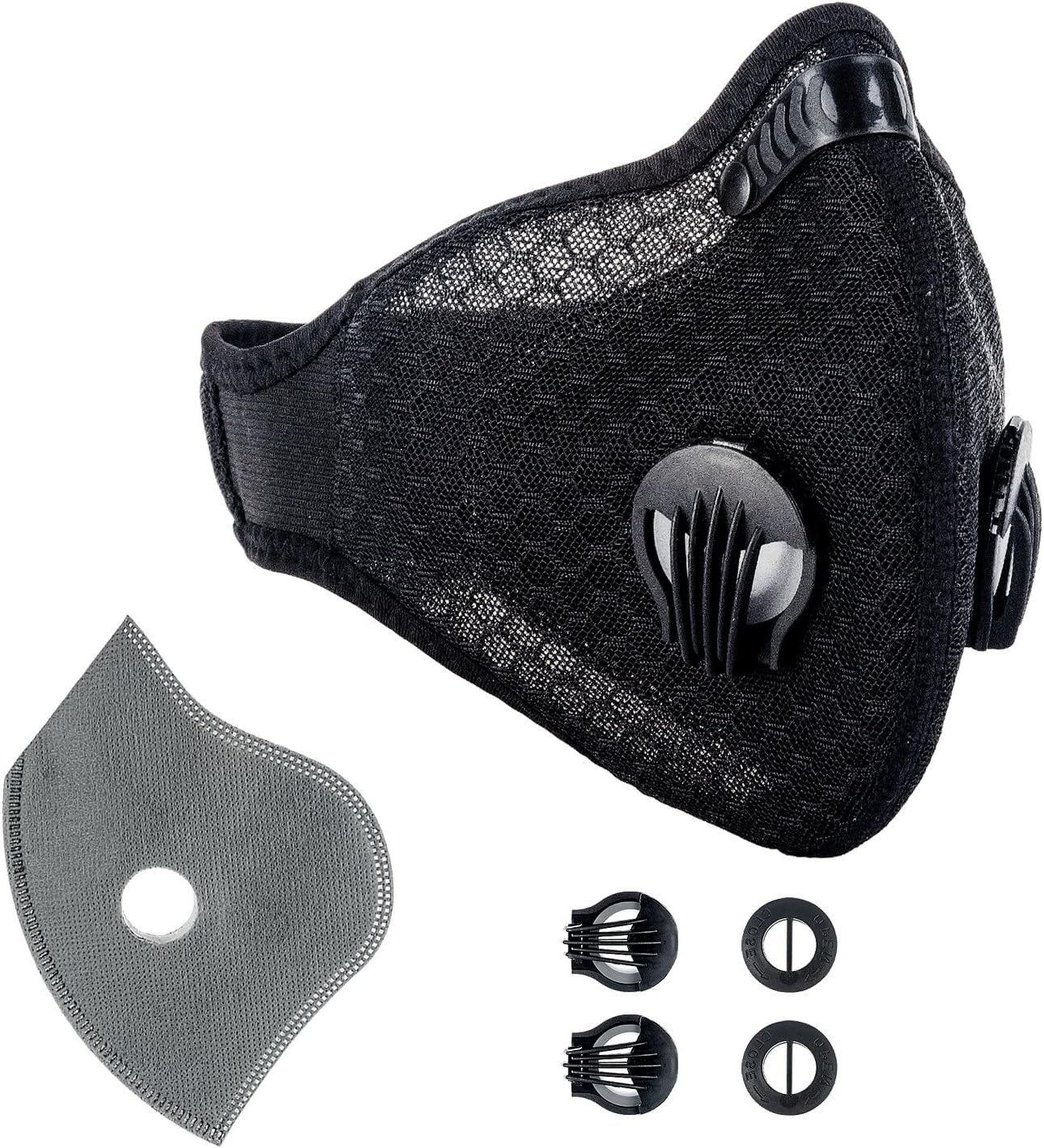 Krisvie Dustproof Face Mask Activated Carbon Dust Mask with Filter Filtration Cotton Sheet and Valves for Exhaust Gas, Pollen Allergy, PM2.5 Running Cycling Outdoor (Black 3)