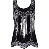 Vijiv Womens 1920s Vintage Beaded Tops Art Deco Sleeveless Embellished Sparkly Sequin Vest Tank Top