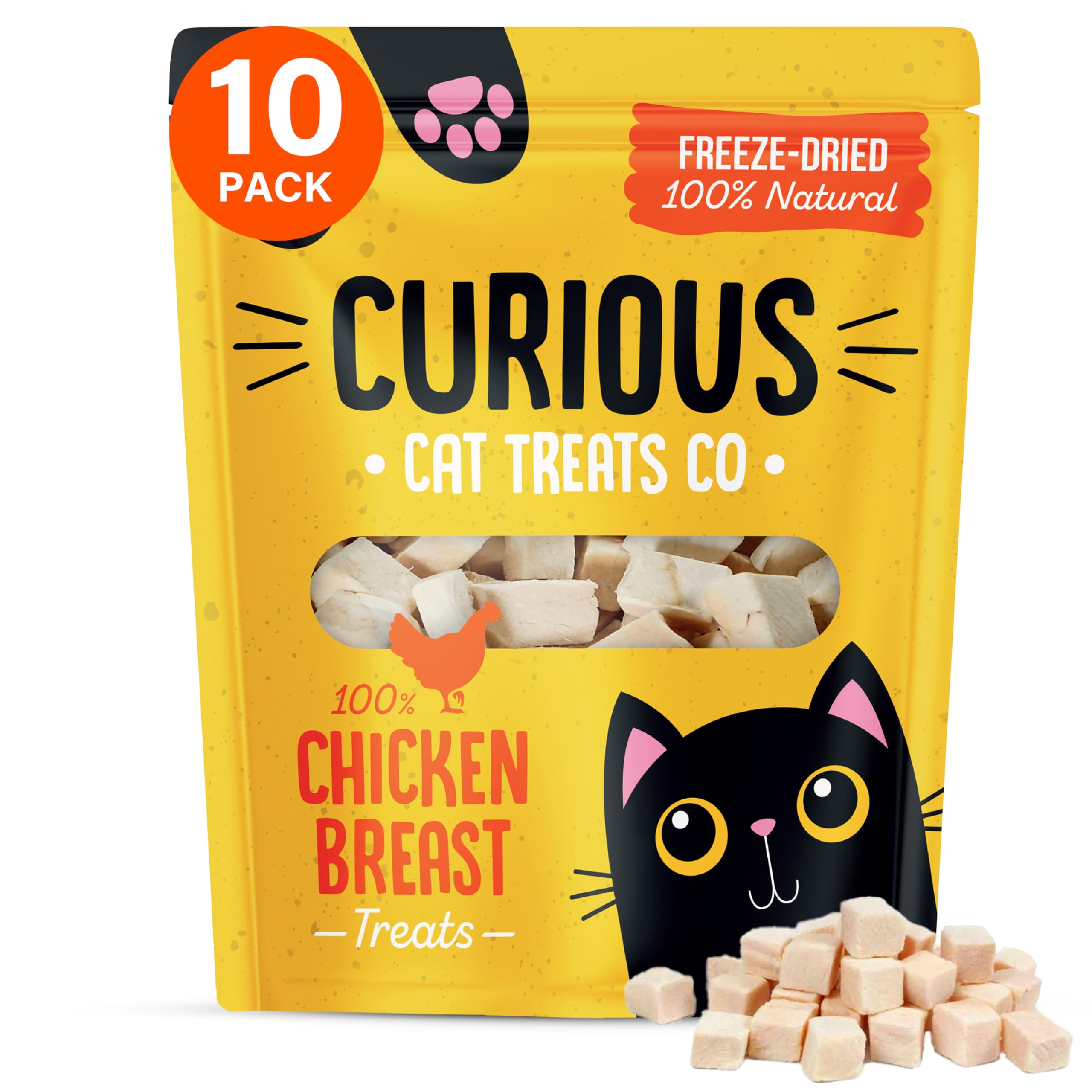 Freeze Dried Chicken Cat Treats 100% Natural Grain Free Fresh Chicken Dry Cat Treat Allergen-Free & Hypoallergenic Easy Digestion Nibbles for Cats 10 Bags x 10g