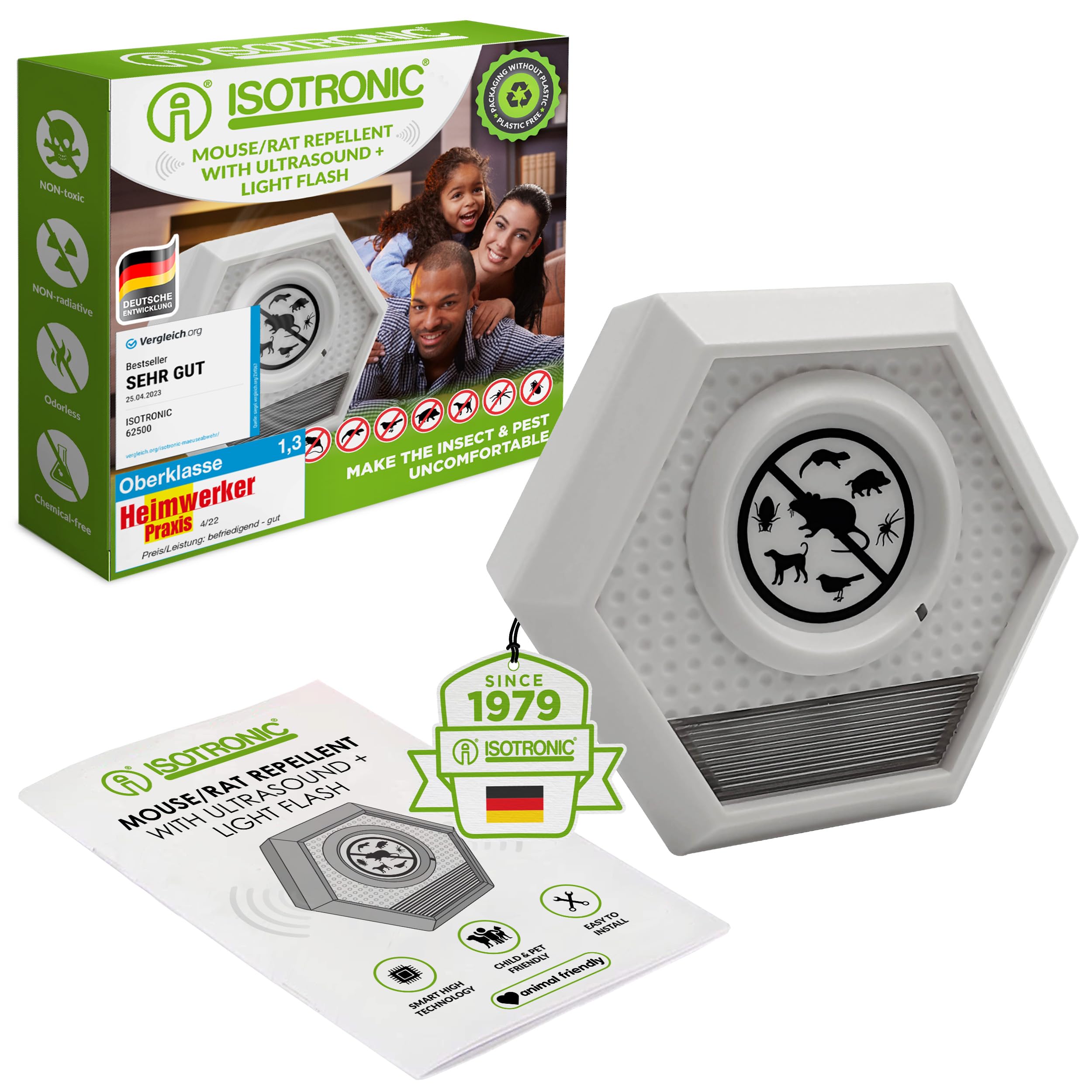 ISOTRONIC mouse repeller BLITZ rodent repeller with ultrasound, defence against mice and rats, electric, animal repeller, waterproof