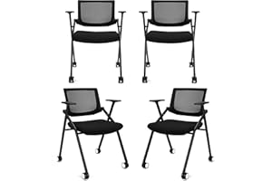 BROBRIYO, 4 Pack Stackable Conference Room Chairs with Wheels and Paddle, Ergonomic Mesh Back and Arms for Meeting, Conference, Reception, Training Room & Home Office Desk Folding Chairs, Set of 4