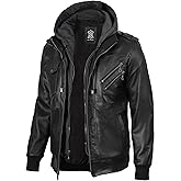 Blingsoul Mens Leather Jacket Detachable Hooded Black Leather Jackets For Men