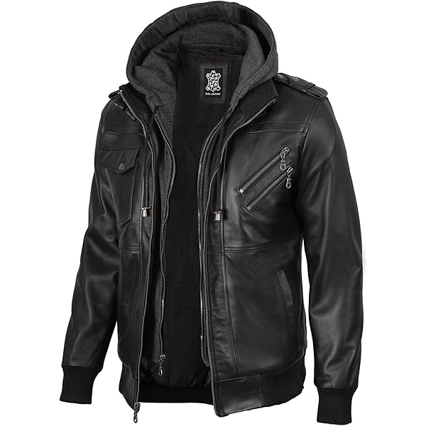 Blingsoul Black Leather Jacket For Men with Hood | [1108971