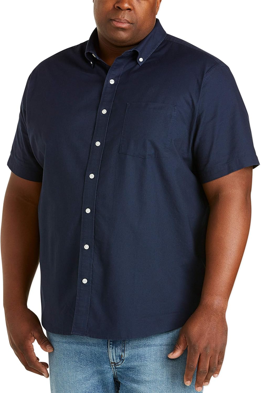  Essentials Men's Short-Sleeve Pocket Oxford Shirt fit by DXL: Clothing