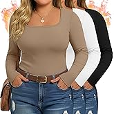 Evervibe 3 Pack Women's Plus Size Thermal Shirts Fleece Lined Long Sleeve Square Neck Slim Tops Underwear Base Layer Winter