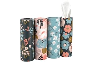 4 Pack Car Tissue Holder with 3-ply Facial Tissues Bulk, UBTKEY Car Tissues Cylinder, Round Tissue Boxes for Car, Round Tube Car Tissue Box Round Container for Home Office Bathroom (Floral Pattern)