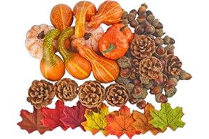 JEDFORE Mixture of Artificial Pumpkins, Lifelike Maple Leaves, Realistic Acorn with Natural Cap, Pine Cones for Festival Halloween Thanksgiving Fall Harvest Home Decoration(166pcs)