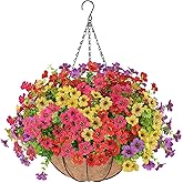 AGIRL Artificial Flowers Hanging Plants in Basket,Artificial Hanging Flowers for Outdoor Indoor Decor,UV Resistant Hanging Baskets with Fake Flowers for Patio Garden Porch Deck Decoration