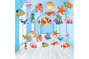 Clabby 30 Pcs Tropical Fish Hanging Swirls Under The Sea Party Decorations Ceiling Decor Ocean Themed Mermaid Creatures Beach Party Supplies Under The Sea Decor(Mixed Style)