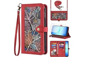 Phone Case for Samsung Galaxy A17 5G/4G Wallet Cover with Screen Protector and Crossbody Wrist Strap Leather Flip Pattern Zip