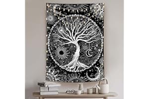 Lunerfex Tree of Life Tapestry Black and White Tapestry Mystical Sun and Moon Tapestries for Bedroom and Living Room Decor Black Tree 36×48 Inches