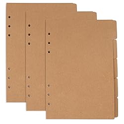 AUEAR, 3 Sets A5 Kraft Paper Divider 6 Holes Ring