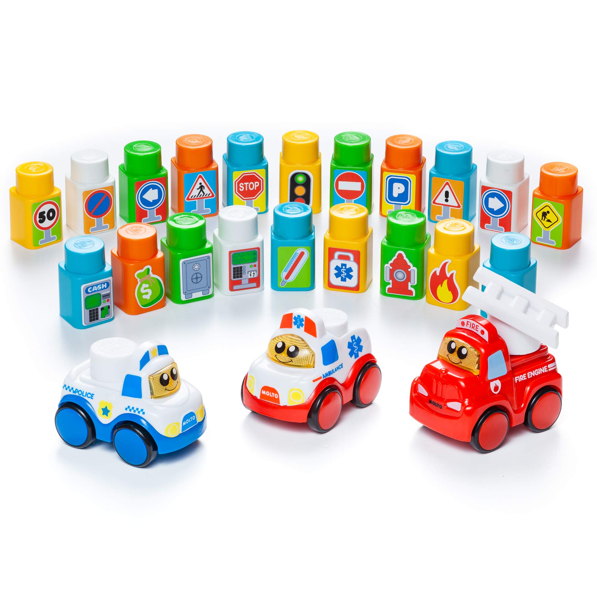 Molto Blocks Set + 3 Electronic Cars + Big Playmat
