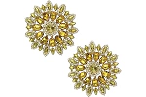 PEARLY JUN 2 PCS Rhinestone Applique Yellow Gold Flower Crystal Patches Trim Clothing Diamond Embellishments for Bridal Wedding DIY Dresses Fabric Accessories