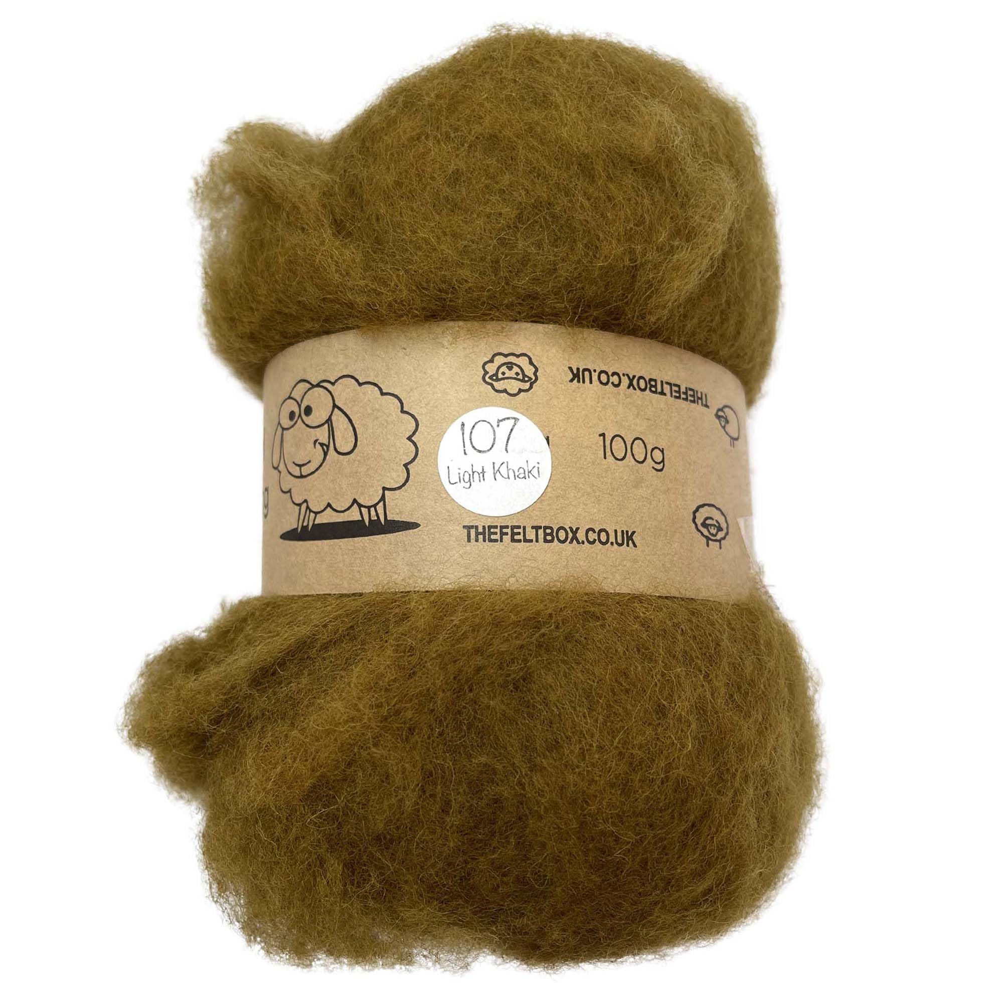 The Felt Box Needle Felting Wool Carded Batting : Short Coarser Mixed Together Fibres, Use as Core or Finish Wool 100 g | 3.5 oz-Light Khaki #107