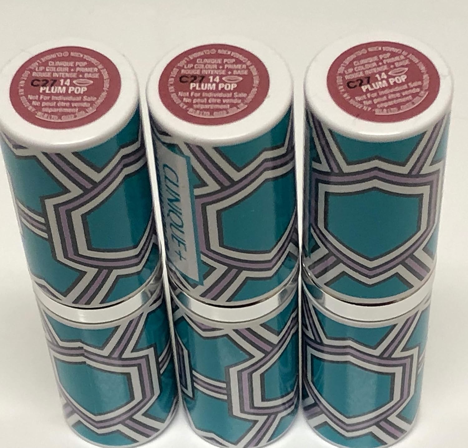 Lot 3 x Clinique Pop Lip Colour +Primer Rouge Intense + Base #14 Plum Pop unbox Travel Size 0.13 oz each total 0.39oz : Beauty