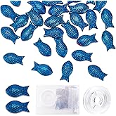 SUNNYCLUE 1 Box 50Pcs Fish Beads Sea Ocean Animal Electroplated Glass Bead Carved Frosted Blue Beads for Jewelry Making Elastic Thread Kit Bracelet Earrings Necklace Supplies Summer Adult Women