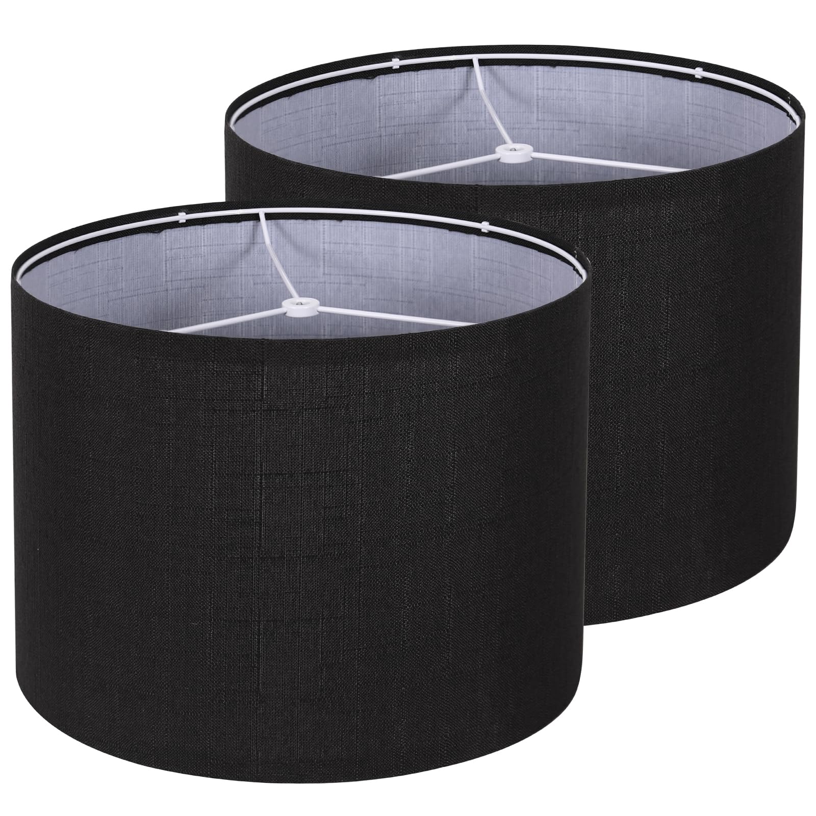 Photo 1 of Drum Lampshade Set of 2, Lamp Shades for Table Lamps Floor Lamp, 13" Top X 13" Bottom X 10" High Black Large Line Fabric Lamp Shades, Easy Assembly Replacement Lampshades