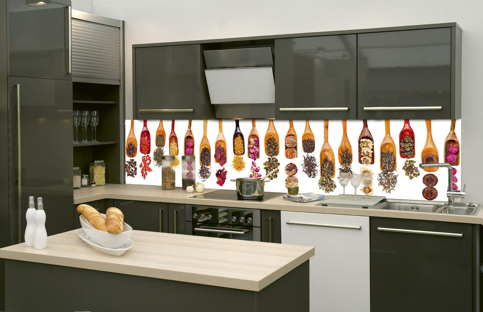 DIMEX LINE Self-Adhesive Kitchen Backsplash Film HERB Scoop | Adhesive Foil - Decorative Foil - Splash Guard for Kitchen | Made in EU - 260.00 cm × 60.00 cm