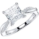 THELANDA Sterling Silver 4-Prong Petite Twisted Vine 2CT Princess Cut Genuine Moissanite Engagement Ring Promise Ring