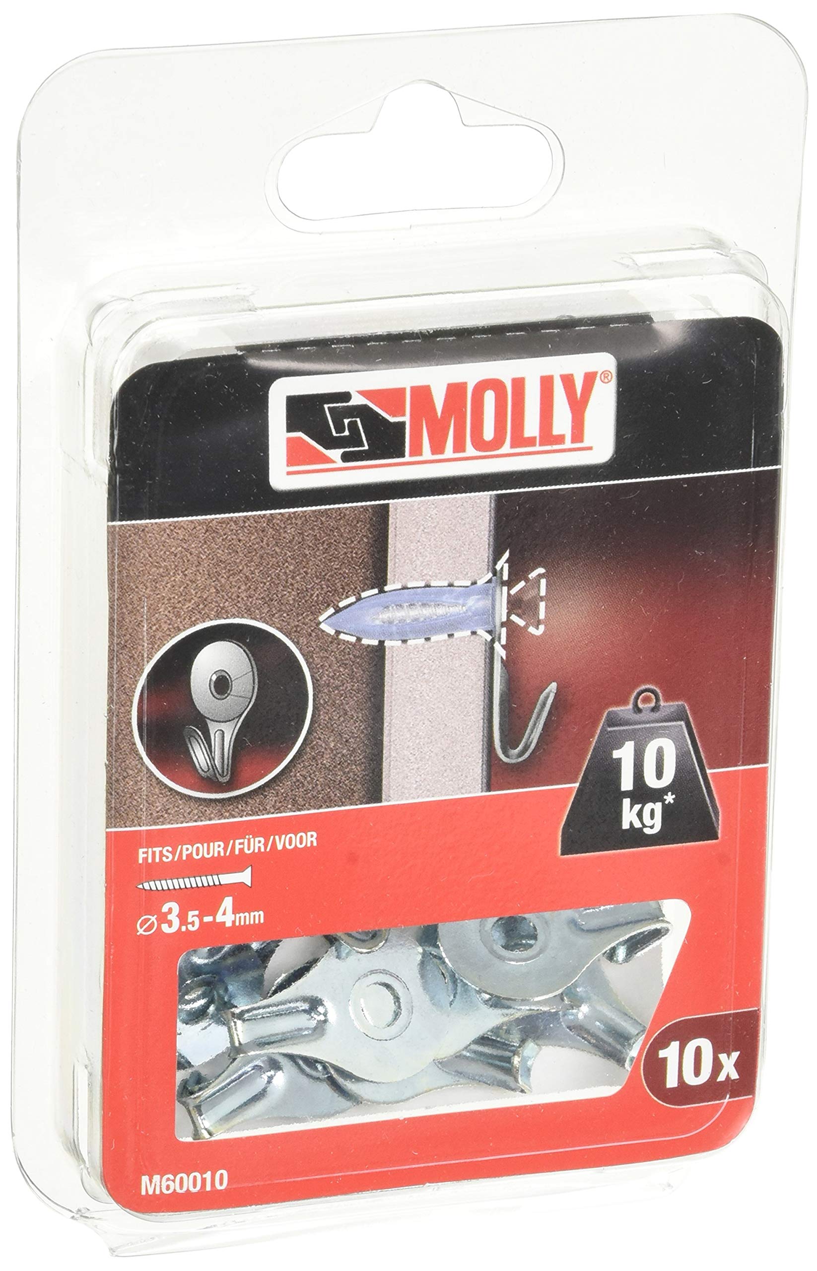 Molly M60010-XJ Flat Hooks for Screws Diameter 3.5/4 mm, Grey, Set of 10